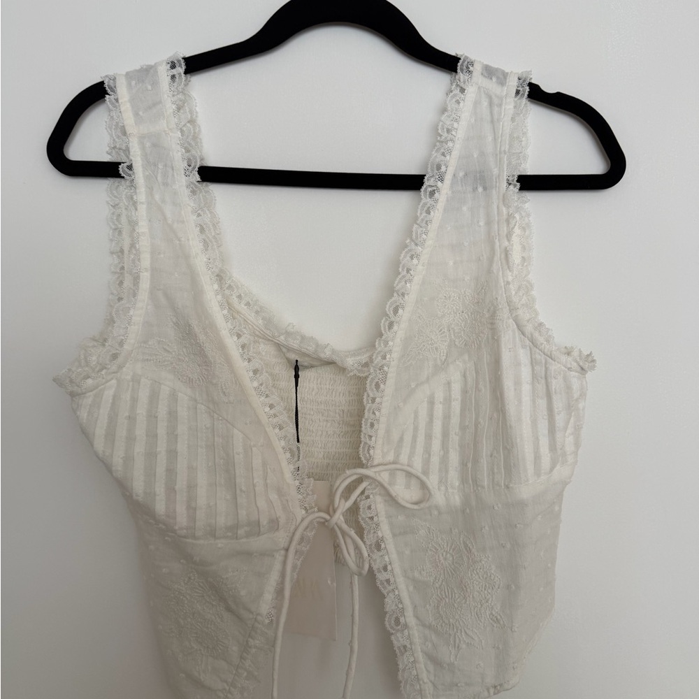 Zara White Lace Tie-Front Crop Top